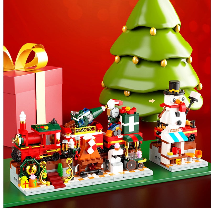 Christmas Tree Winter Elk Snowman Santa Claus Music Box Air Balloon Rotating Wreath LED Shining Gift Building Blocks Bricks